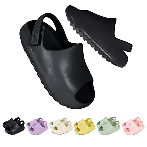 bolukets Kinder Hausschuhe Mädchen Jungen Badelatschen Sommer Weiche Open Toe Sandalen Rutschfest Kleinkinder Pantoletten Schnelltrocknend Dusch Cloud Schlappen Strand Badeschlappen,schwarz,27/28EU von bolukets