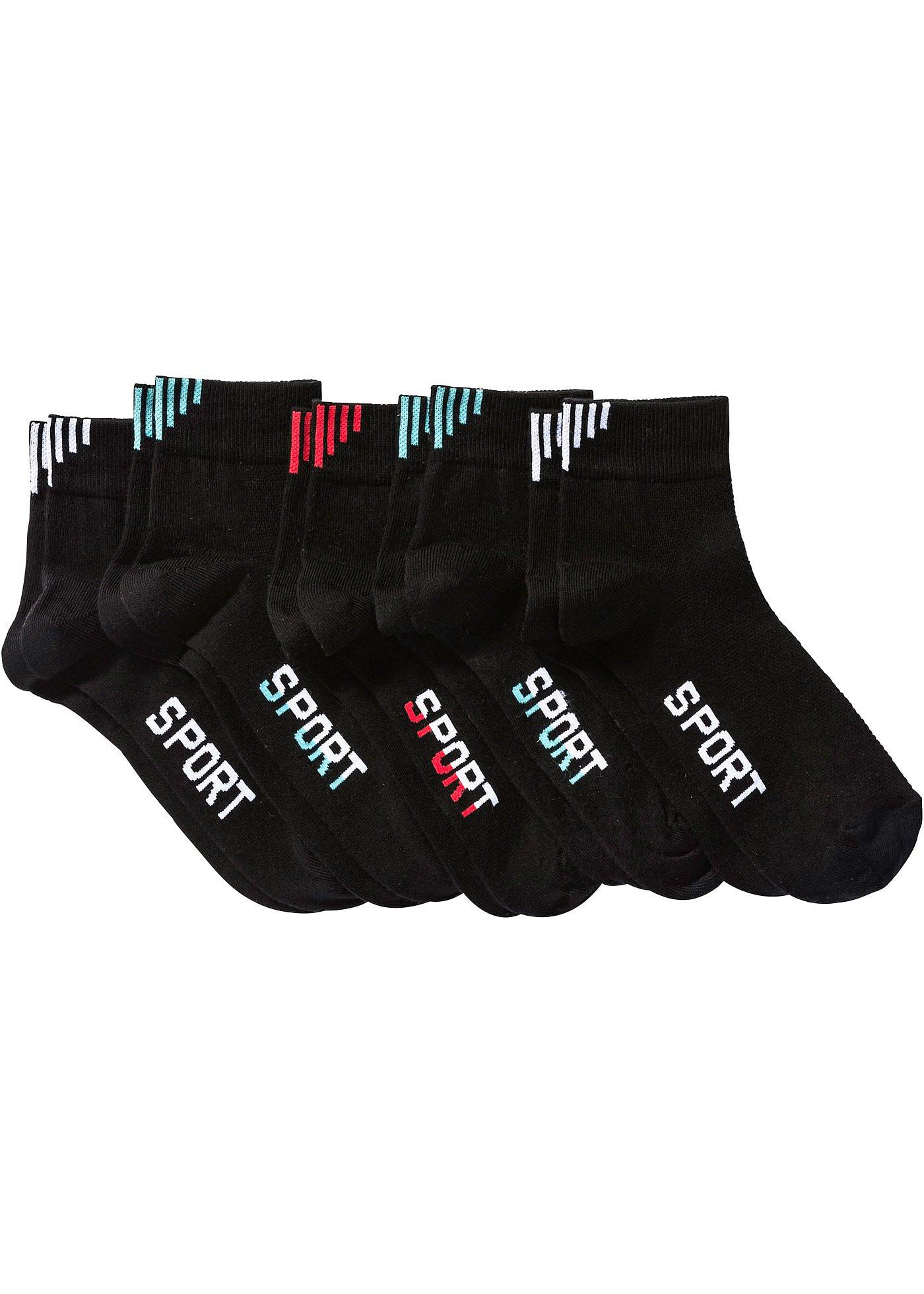 Sportsocken mit Schriftzug mit Bio-Baumwolle (5er Pack) von bonprix