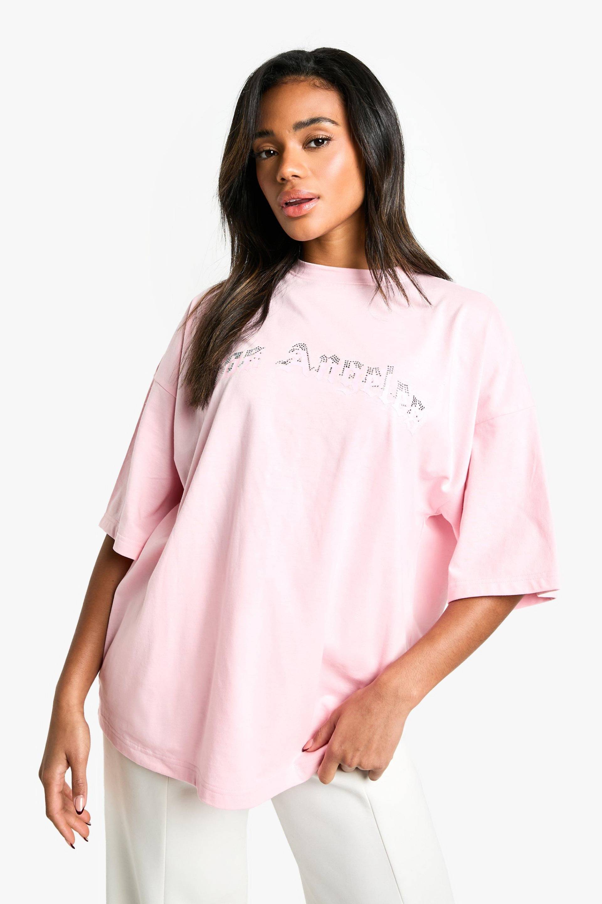 Oversize T-Shirt Mit Los Angeles Print - Baby Pink - L, Baby Pink von boohoo