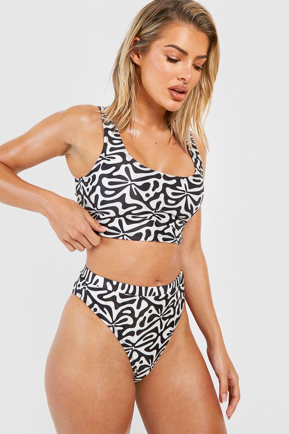 Rundhals-Bikinioberteil Mit Print - Black - 34, Black von boohoo