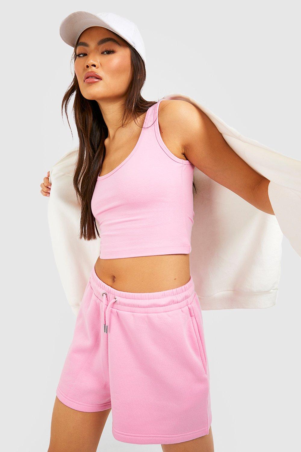 Rundhals Crop Top Und Sweat-Shorts - Pink - L, Pink von boohoo