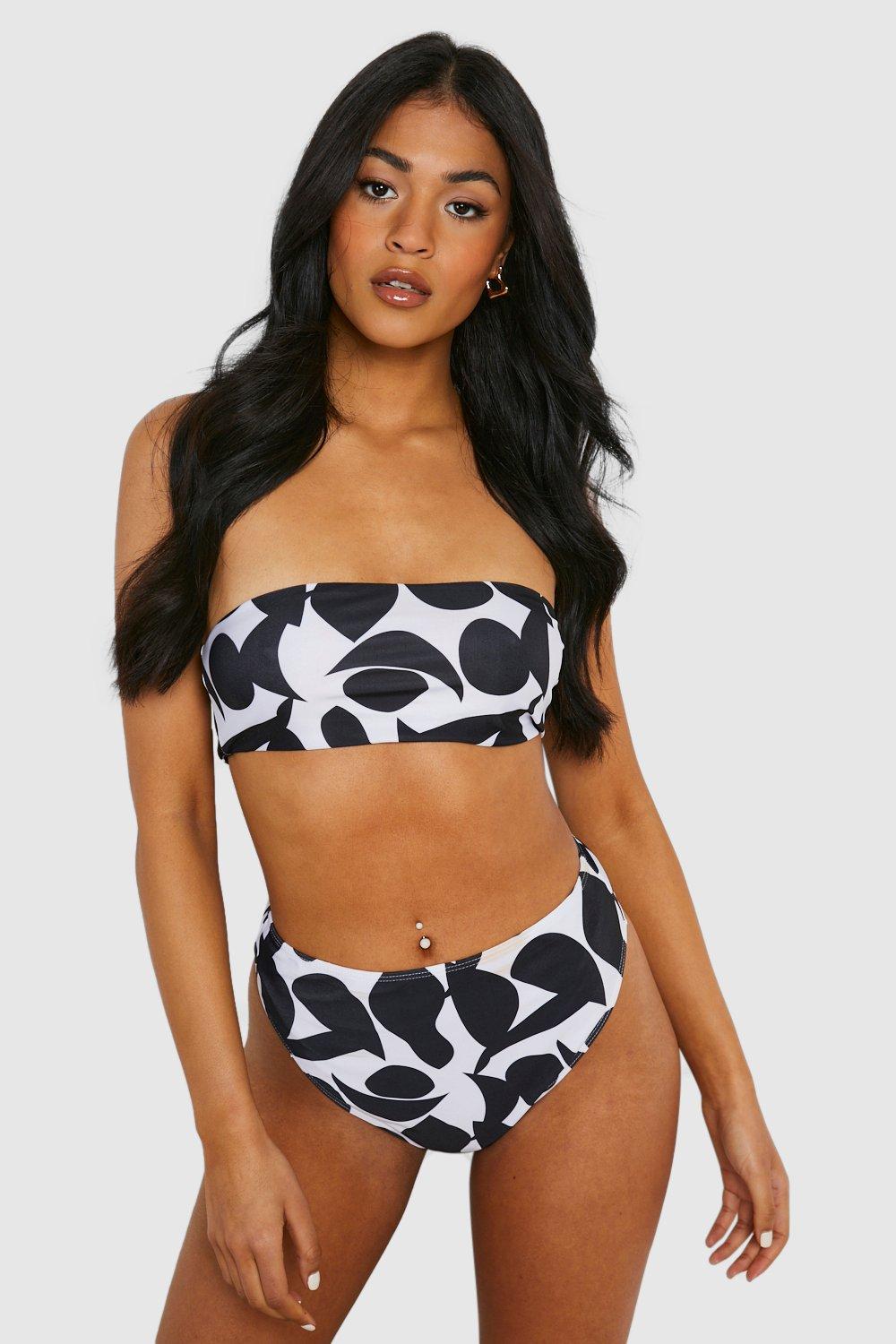 Tall Bikinihose Mit Hohem Bund Und Abstraktem Print - Black - 34, Black von boohoo