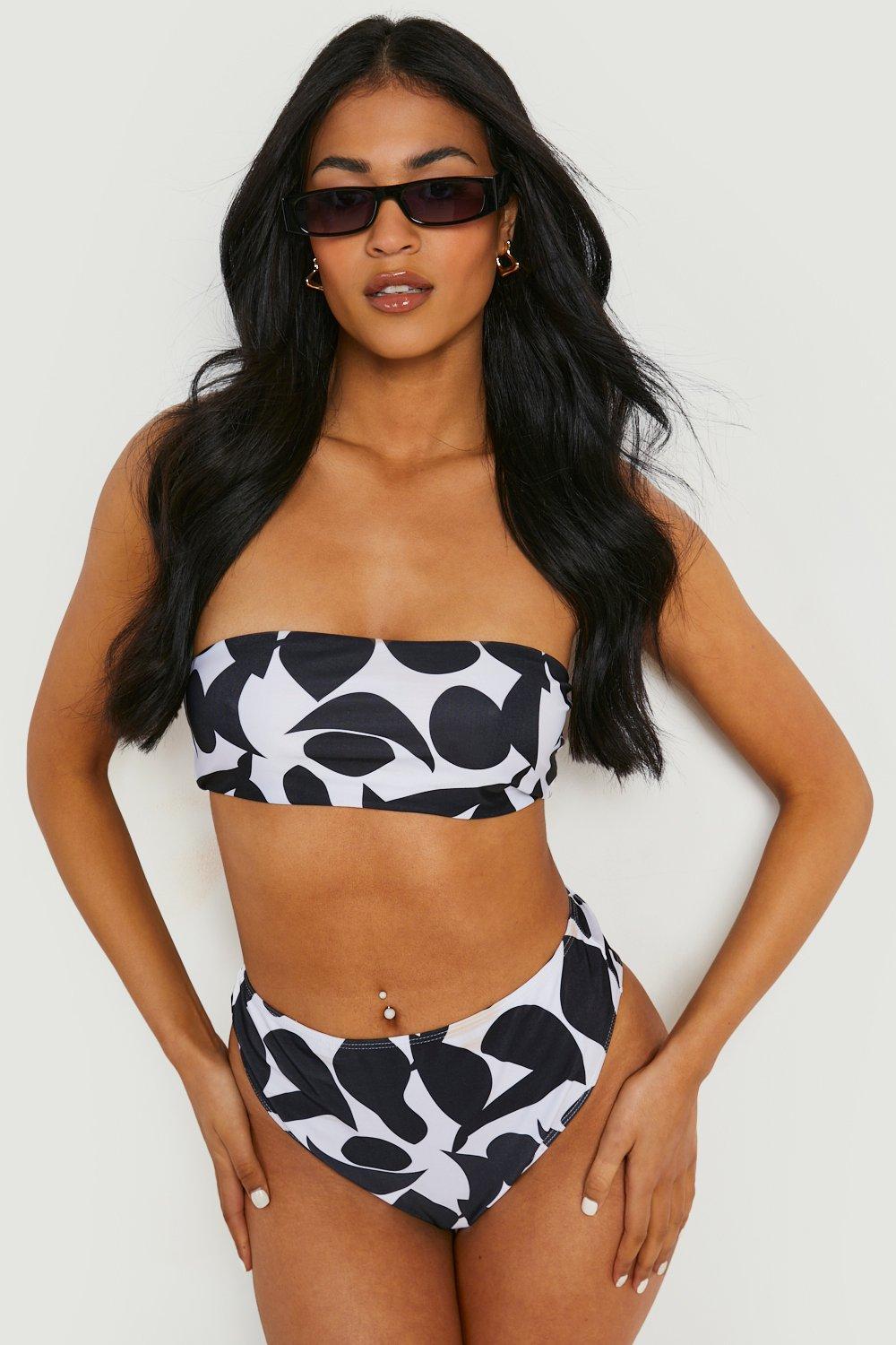 Tall Bikinihose Mit Hohem Bund Und Abstraktem Print - Black - 38, Black von boohoo