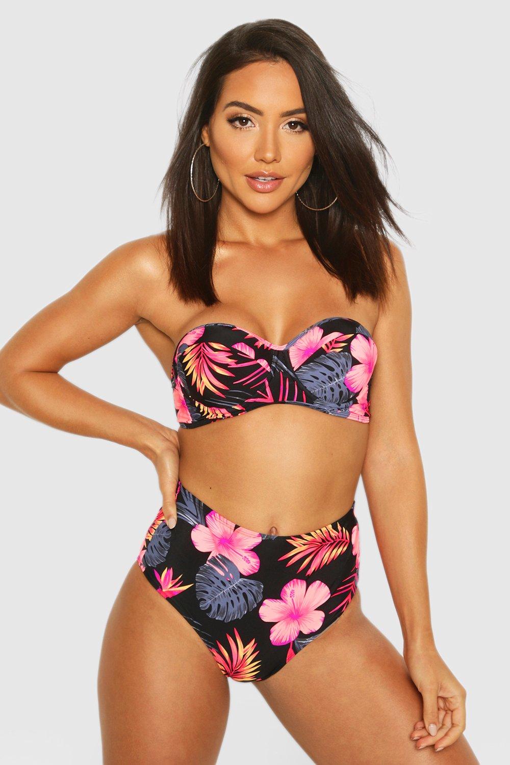 Tropica Floraler Bügel- Bikini Mit Hohem Bund - Schwarz - 34, Schwarz von boohoo