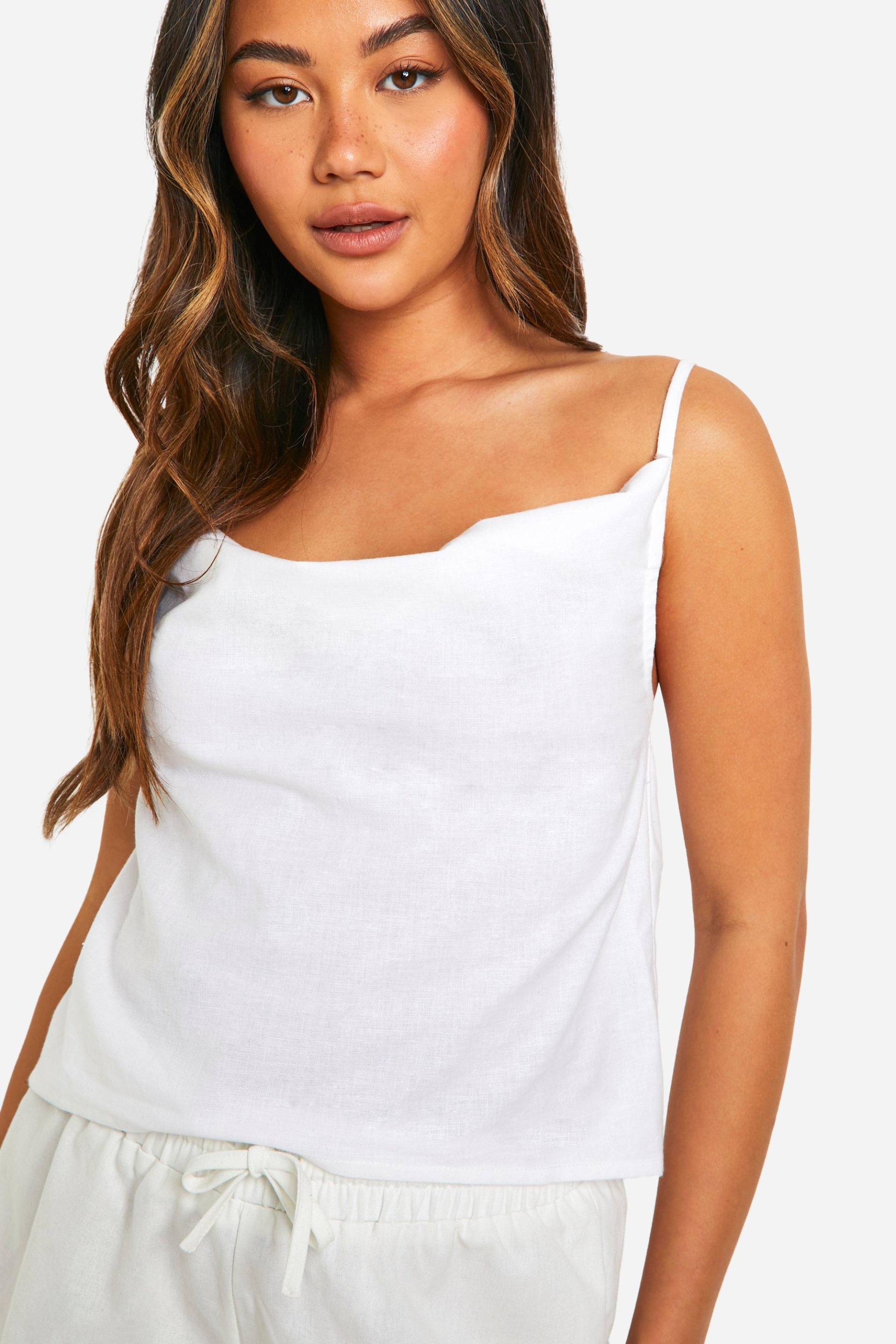 Womens Linen Blend Cowl Crop Top - White - 10, White von boohoo