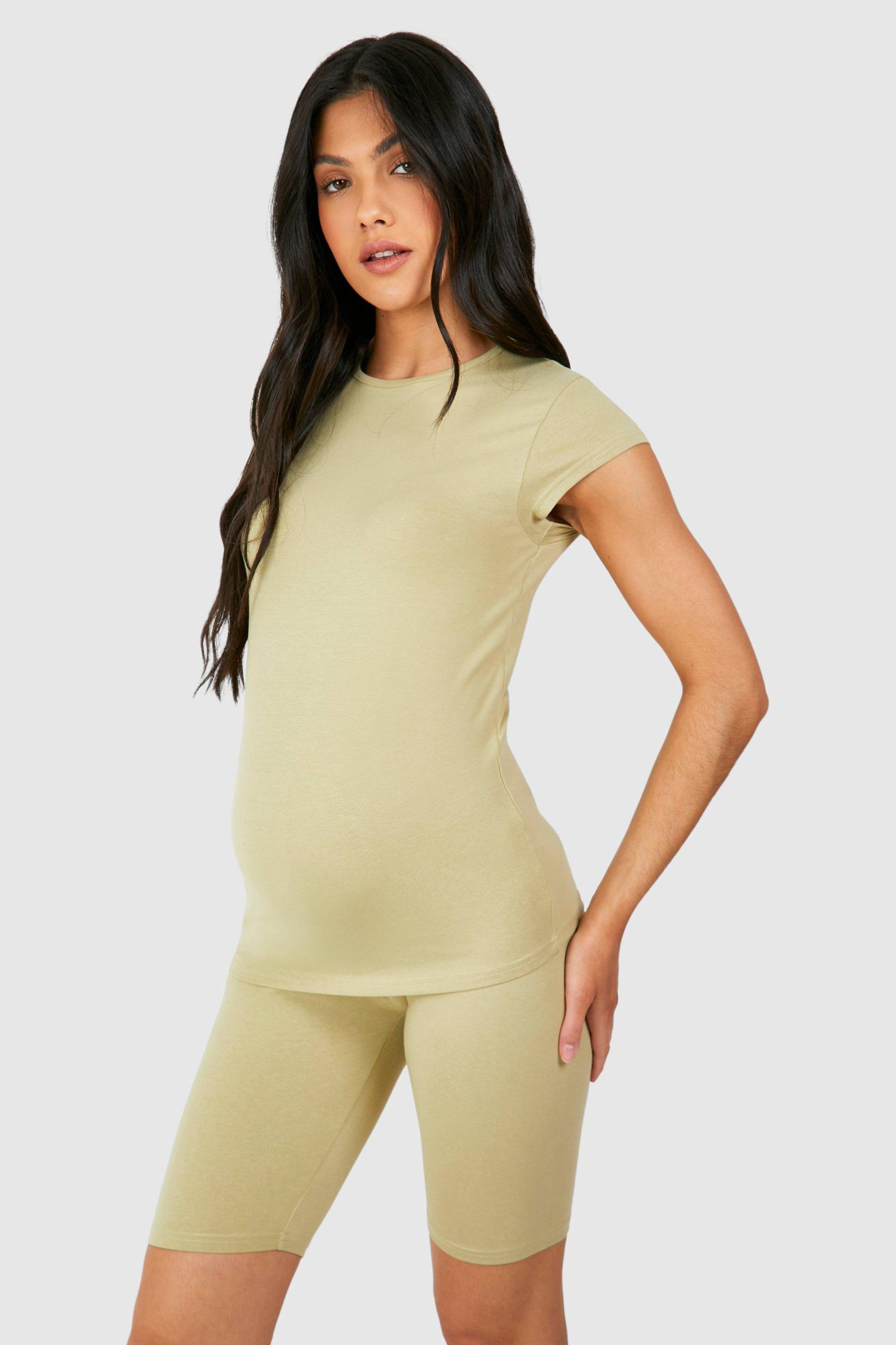 Womens Maternity Soft Touch Cap Sleeve Modal Fitted T-Shirt - Light Khaki - 12, Light Khaki von boohoo