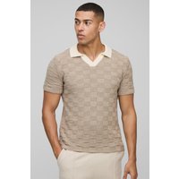 Kariertes Strick-Poloshirt - Taupe - XS, Taupe Kariertes Strick-Poloshirt - Taupe - XS, Taupe von boohooman