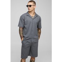 Kurzärmliges Oversize Hemd in Waffeloptik & lockere Shorts - Grau - S, Grau Kurzärmliges Oversize Hemd in Waffeloptik & lockere Shorts - Grau - S, Grau von boohooman