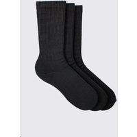 Mens 3 Pack Plain Sport Socks - Schwarz - ONE SIZE, Schwarz von boohooman