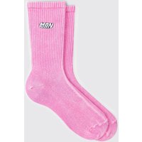 Mens Acid Wash Man Socks In Pink - Rosa - ONE SIZE, Rosa von boohooman