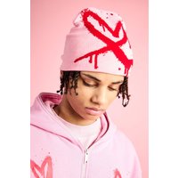 Mens Beanie mit Herz-Print - Rosa - ONE SIZE, Rosa von boohooman