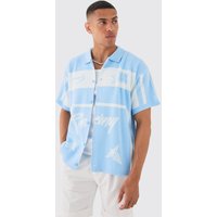 Mens Boxy Fit Knitted Moto Shirt - Blau - M, Blau von boohooman