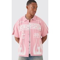 Mens Boxy Fit Knitted Moto Shirt - Rosa - L, Rosa von boohooman