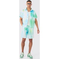 Mens Boxy Mesh Glitch Shirt & Short - Blau - L, Blau von boohooman