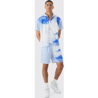 Mens Boxy Mesh Photo Print Shirt & Short - Blau - XL, Blau von boohooman