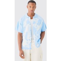 Mens Boxy Oversized Renaissance Drawing Knitted Shirt - Blau - L, Blau von boohooman