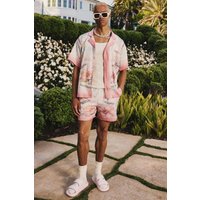 Mens Boxy Satin Homme Short Sleeve Shirt & Short Set - Rosa - L, Rosa von boohooman