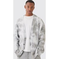 Mens Boxy Washed Knitted Cardigan In Stone - Grau - L, Grau von boohooman