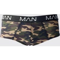 Mens Camo Print Briefs - Khaki - M, Khaki von boohooman