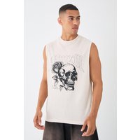 Mens Gothic Renaissance Skull And Rose Waffle Printed vest - Grau - XL, Grau von boohooman