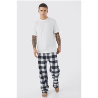 Mens Karierte Pyjama-Hose und T-Shirt - Schwarz - L, Schwarz von boohooman