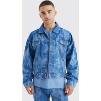 Mens Kastige Camouflage Jeansjacke mit Laser-Print - Blau - L, Blau von boohooman