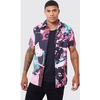 Mens Kurzärmliges Hemd mit Print - Rosa - M, Rosa von boohooman