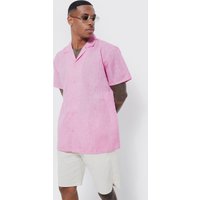 Mens Kurzärmliges Oversize Hemd in Leinenoptik - Rosa - M, Rosa von boohooman