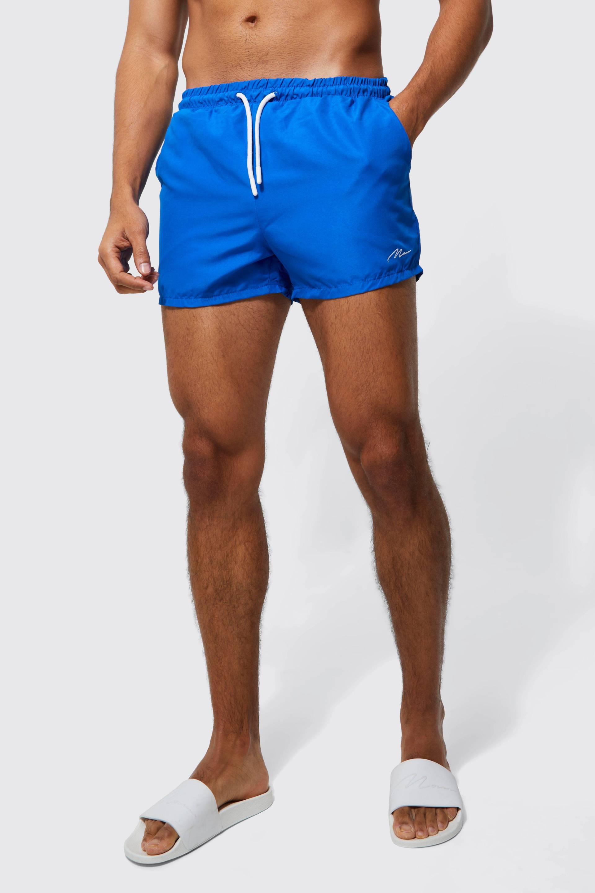 Mens Kurze Man Signature Badehose - Blau - S, Blau von boohooman