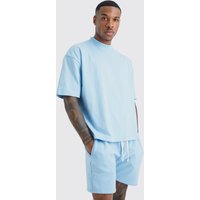 Mens Kurzes Oversize T-Shirt und Shorts - Blau - S, Blau von boohooman