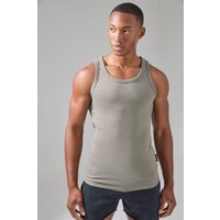 Mens Man Active Gym Muscle Fit Ribbed Vest - Khaki - L, Khaki von boohooman