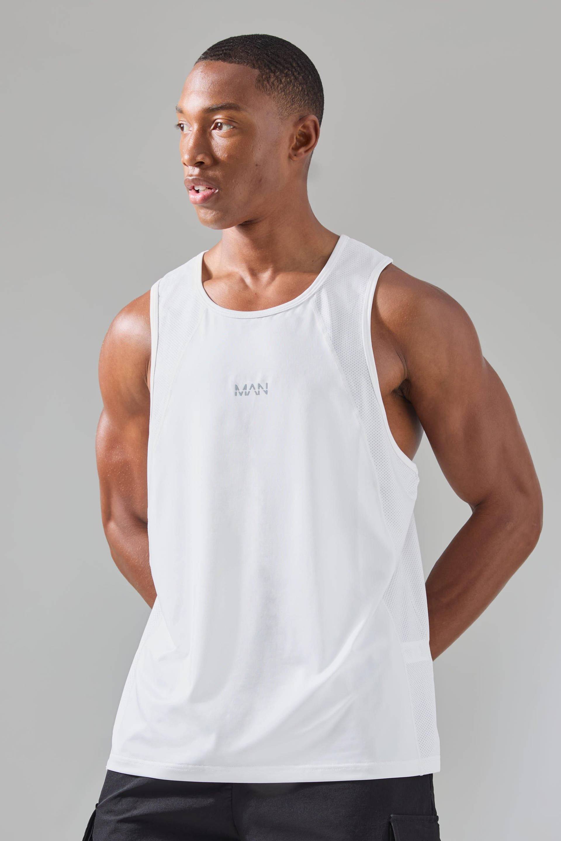 Mens Man Active Mesh Panelled Vest - Weiß - L, Weiß von boohooman