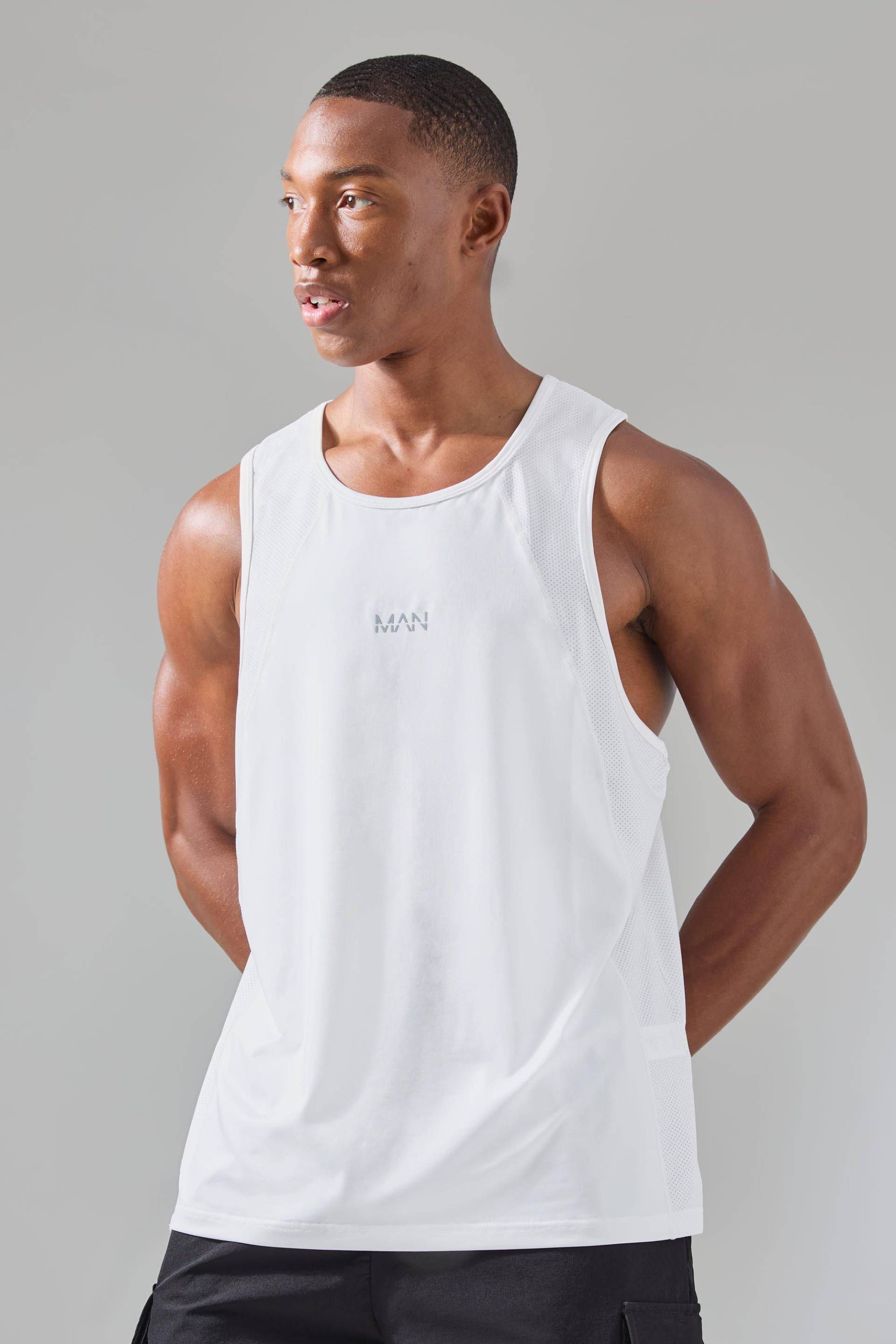 Mens Man Active Mesh Panelled Vest - Weiß - XL, Weiß von boohooman