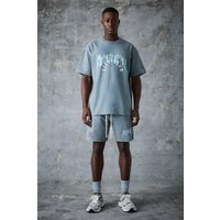 Mens Man Active Oversize T-Shirt-Set mit Rest Day Print - Blau - L, Blau von boohooman