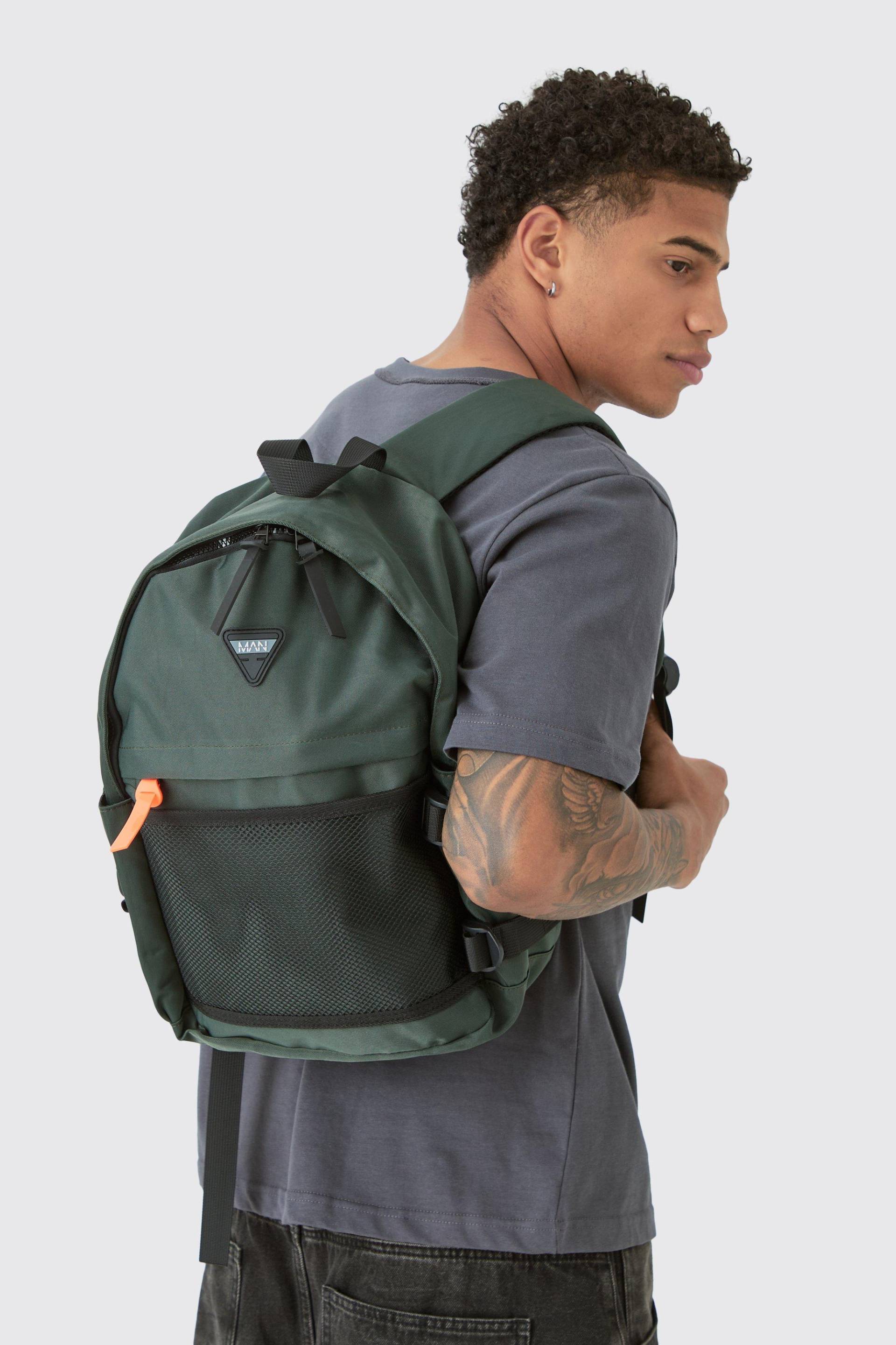 Mens Man Badge Rucksack - Khaki - ONE SIZE, Khaki von boohooman