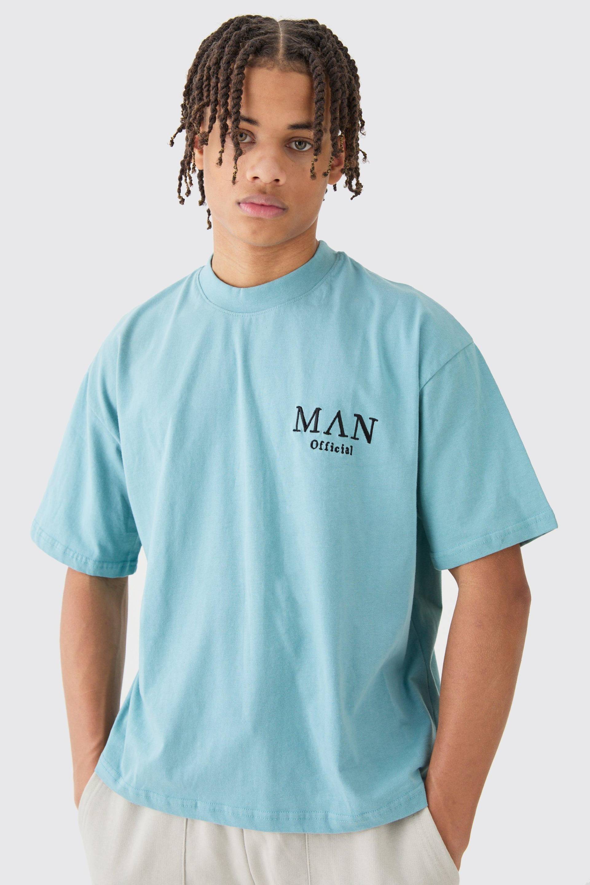 Mens Man Oversized Boxy Extended Neck T-shirt - Petrol - XL, Petrol von boohooman