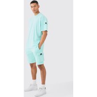 Mens Man Oversized Cargo T-shirt And Slim Short Set - Blau - XL, Blau von boohooman