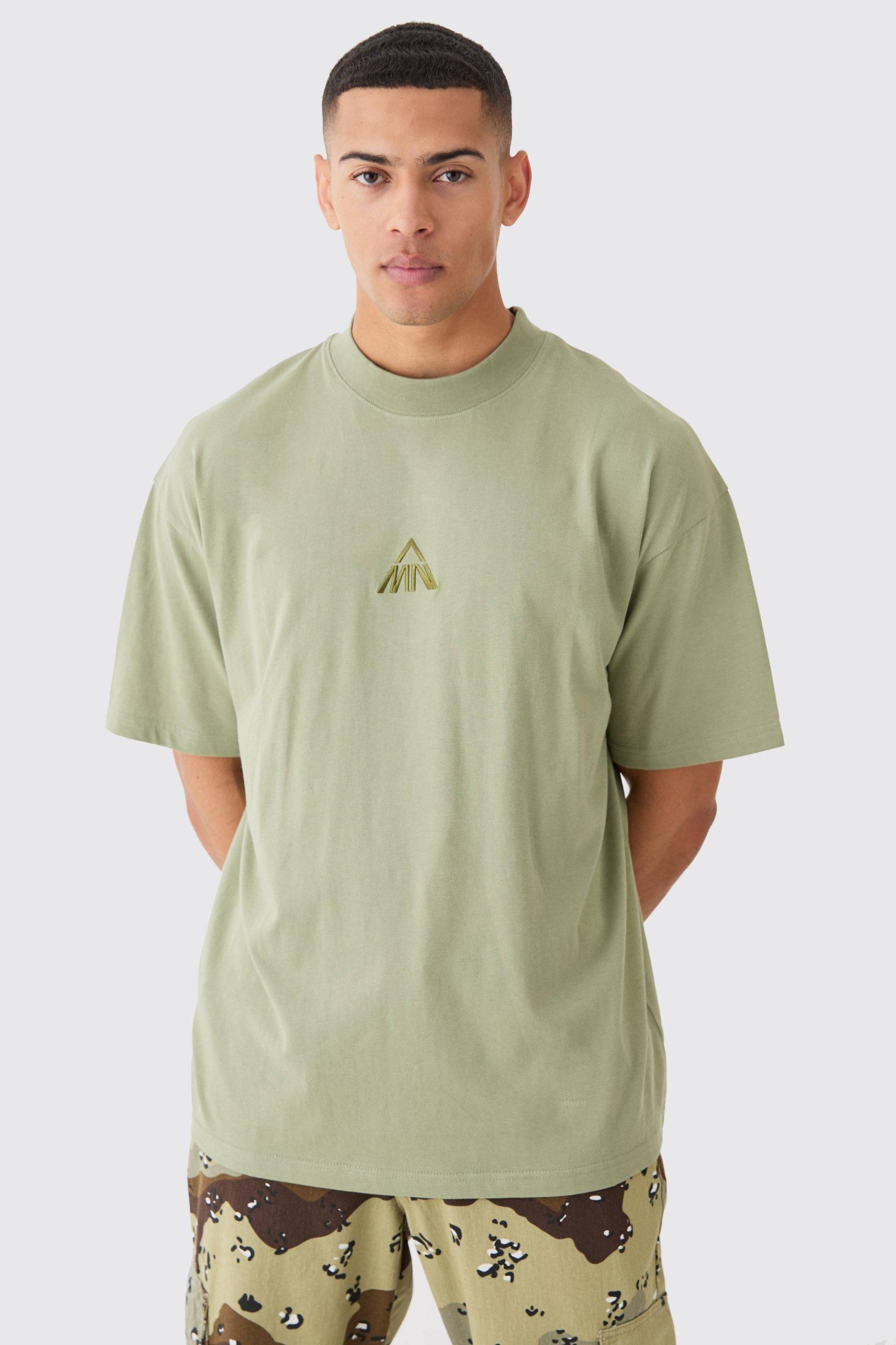 Mens Man Oversized Extended Neck T-shirt - Khaki - L, Khaki von boohooman