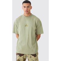 Mens Man Oversized Extended Neck T-shirt - Khaki - XS, Khaki von boohooman