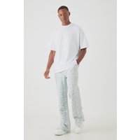 Mens Man Oversized Extended Neck T-shirt & Jacquard Jogger Set - Blau - L, Blau von boohooman