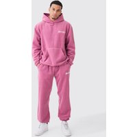 Mens Man Oversized Fleece Hooded Tracksuit - Rosa - L, Rosa von boohooman