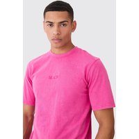 Mens Man Roman Acid Wash Crew Neck T-shirt - Rosa - L, Rosa von boohooman