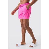 Mens Man Signature Mid Length Swim Short - Rosa - XS, Rosa von boohooman