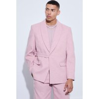 Mens Melton Wool Oversized Strap Detail Blazer - Rosa - 40, Rosa von boohooman