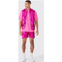 Mens Metallic Vest And Parachute Short Set - Rosa - M, Rosa von boohooman