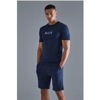 Mens Muscle Fit Scuba T-shirt & Short Set - Blau - M, Blau von boohooman