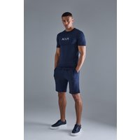 Mens Muscle Fit Scuba T-shirt & Short Set - Blau - S, Blau von boohooman