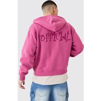 Mens Official Graffiti Boxy Fit Zip Through Hoodie - Rosa - M, Rosa von boohooman