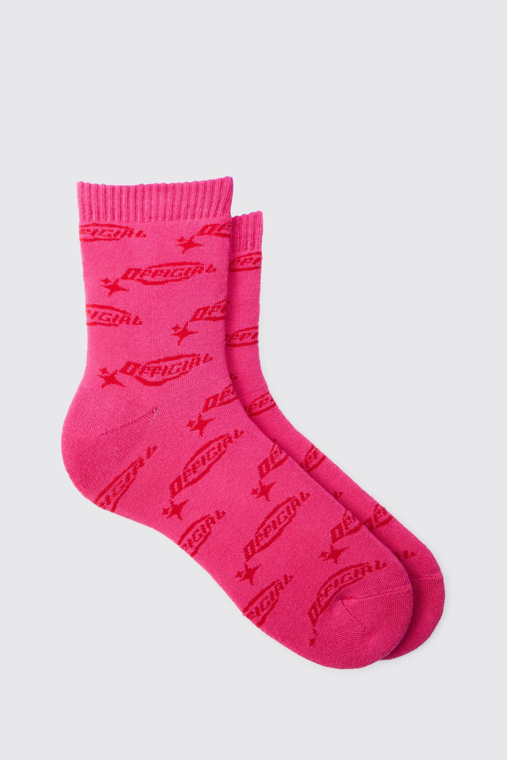 Mens Official Logo Print Socks - Rosa - ONE SIZE, Rosa von boohooman