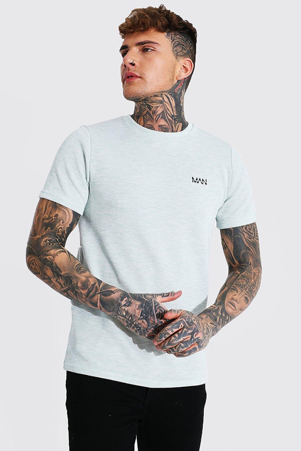 Mens Original Man Slim Fit Jacquard T-Shirt - Grün - S, Grün von boohooman